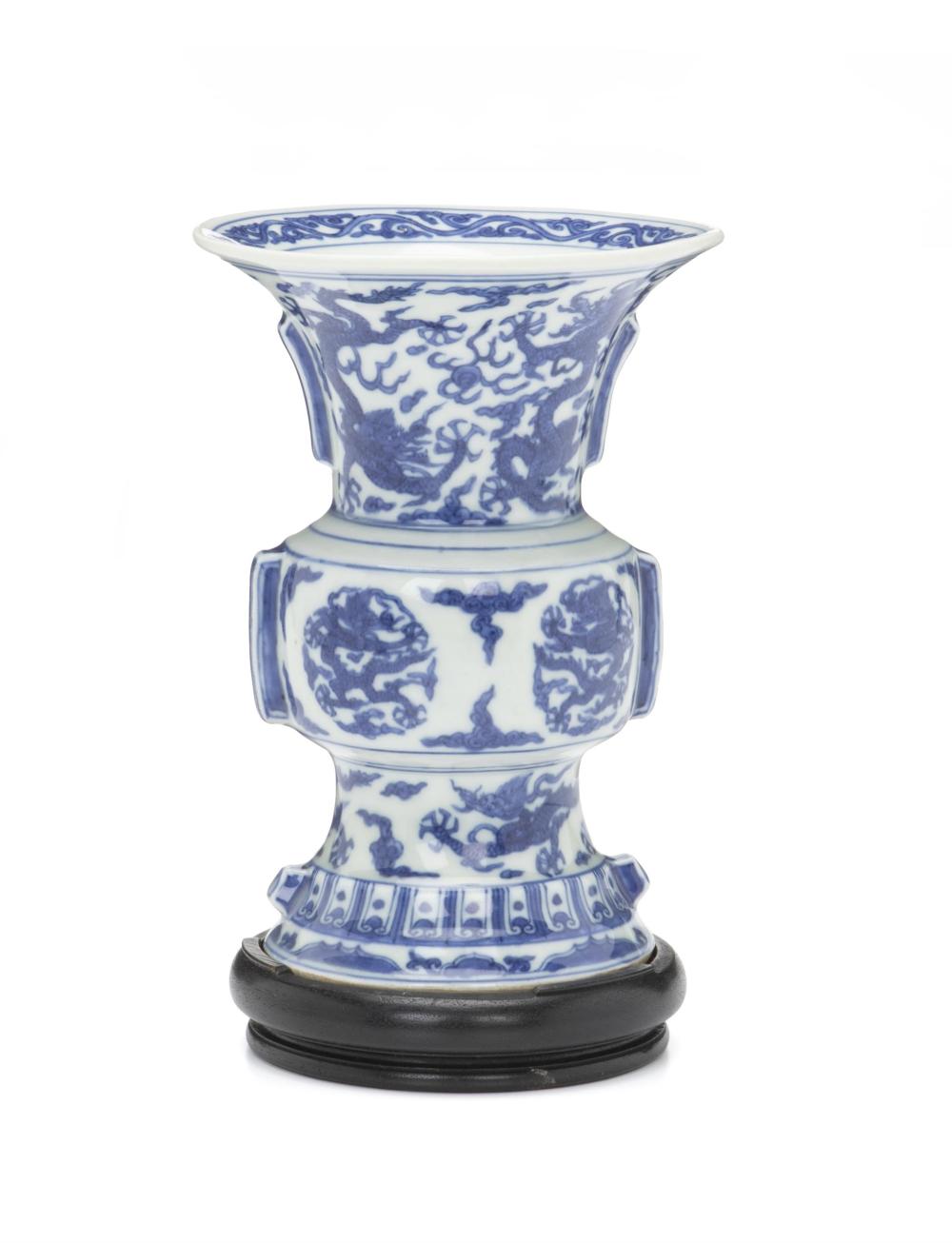 A CHINESE BLUE AND WHITE GLAZED