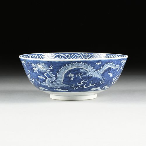 A CHINESE BLUE AND WHITE DRAGON AND