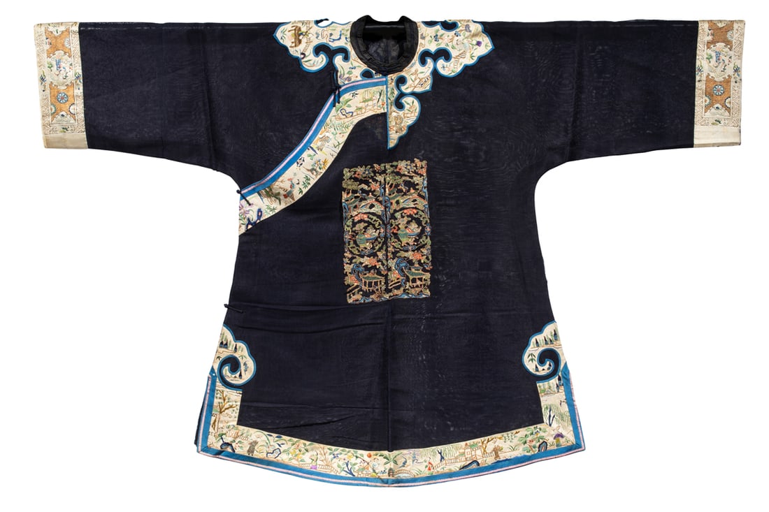 A CHINESE BLUE GROUND GAUZE
