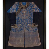 A Chinese Blue Ground Woven Dr
