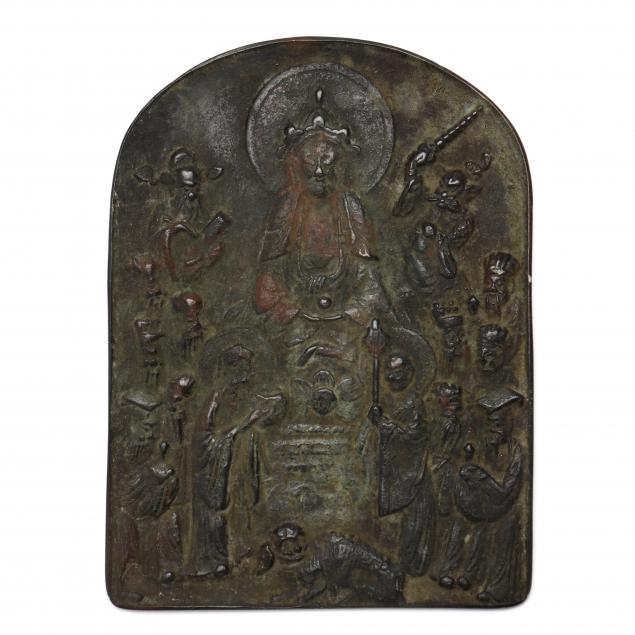 A CHINESE BRONZE BUDDHIST PLAQUE 