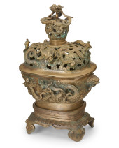 A CHINESE BRONZE COVERED CENSE