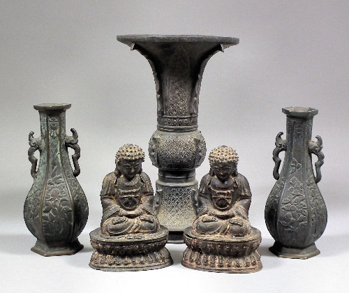 A Chinese bronze Gu shaped vase