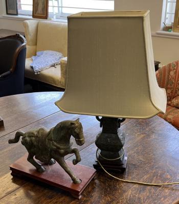 A Chinese bronze lamp base of