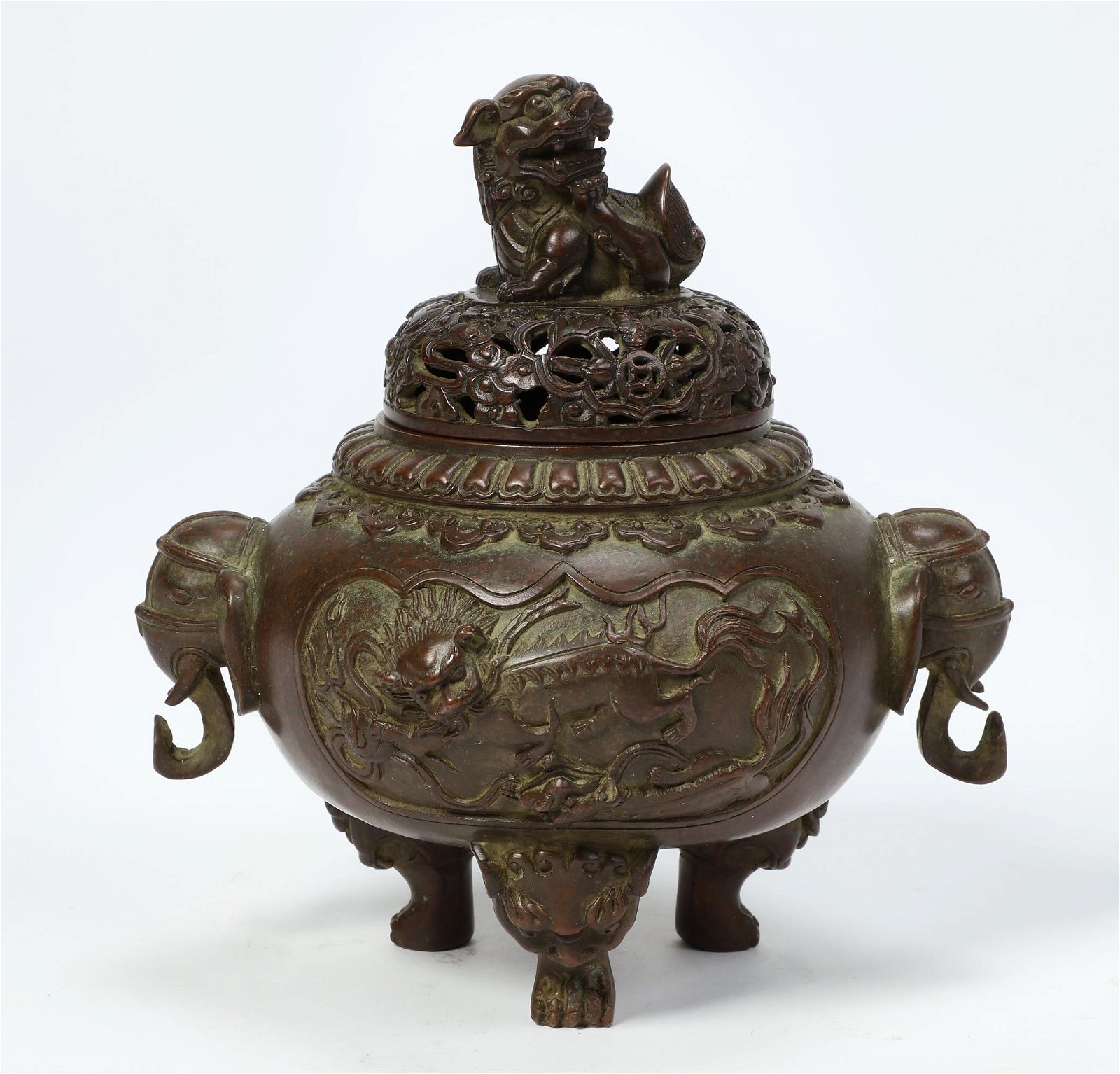 A CHINESE BRONZE LIDDED CENSERA