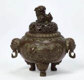 A CHINESE BRONZE LIDDED CENSER