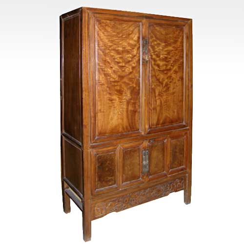 A Chinese Burl Walnut Panel Cabinet