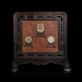 A Chinese Burlwood Inset Jade