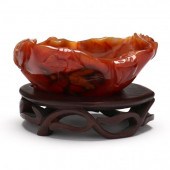 A CHINESE CARVED AGATE BRUSH W