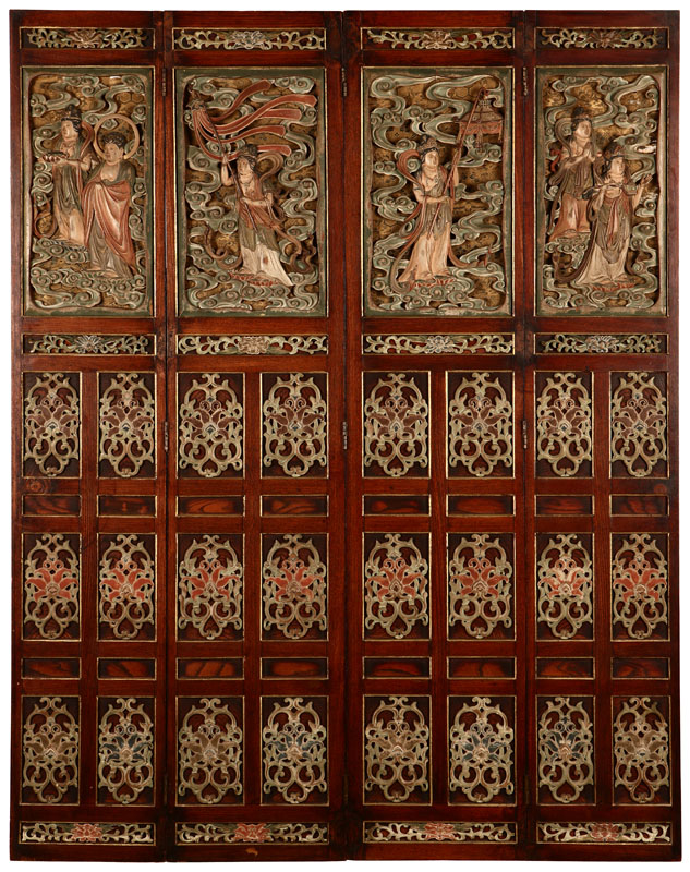 A Chinese carved and painted