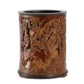 A CHINESE CARVED BAMBOO BRUSH-