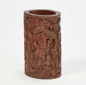 A CHINESE CARVED BAMBOO BRUSHP