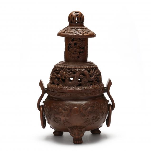 A CHINESE CARVED BAMBOO TIERED