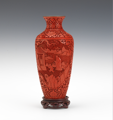 A Chinese Carved Cinnabar Vase 20th