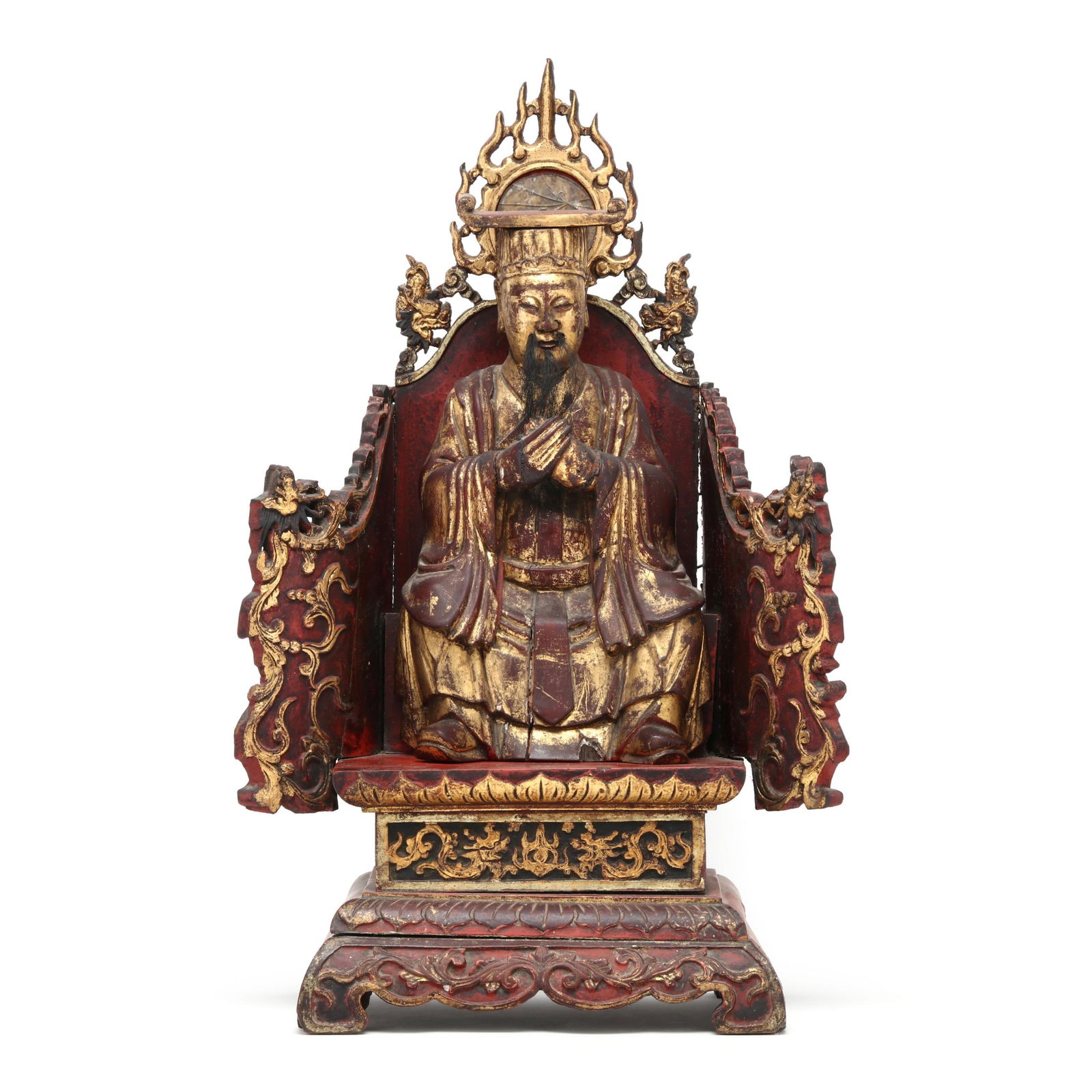 A CHINESE CARVED GILT AND LACQUERED