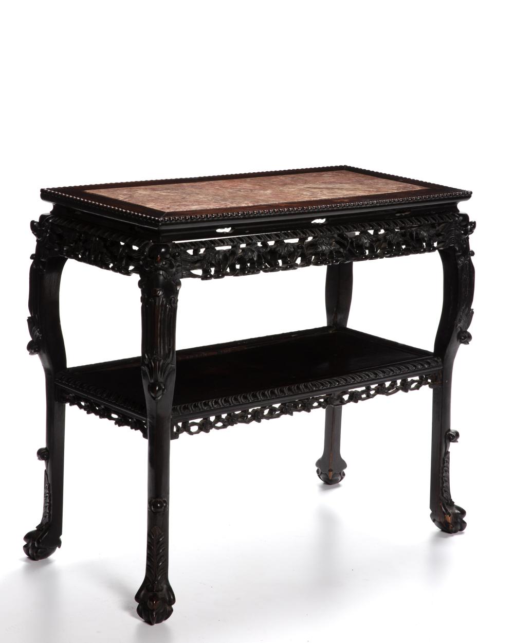 A CHINESE CARVED HARDWOOD SIDE