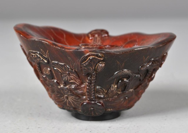 A Chinese Carved Horn Libation