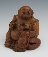 A Chinese Carved Hotei with Ba