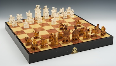 A Chinese Carved Ivory Chess Set