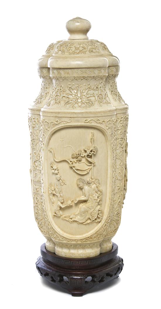 A Chinese Carved Ivory Lidded