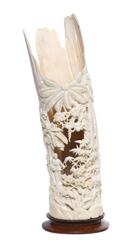 A Chinese Carved Ivory Tusk the