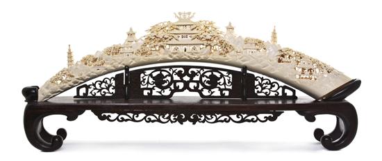 A Chinese Carved Ivory Tusk the
