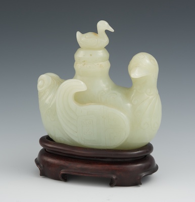 A Chinese Carved Jade Duck Vessel