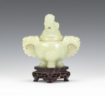 A Chinese Carved Jade Koro Of squat