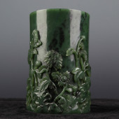 A CHINESE CARVED SPINACH GREEN