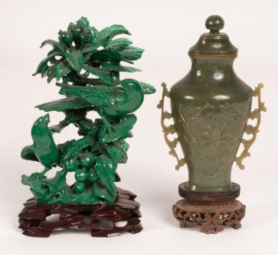 A Chinese carved spinach jade
