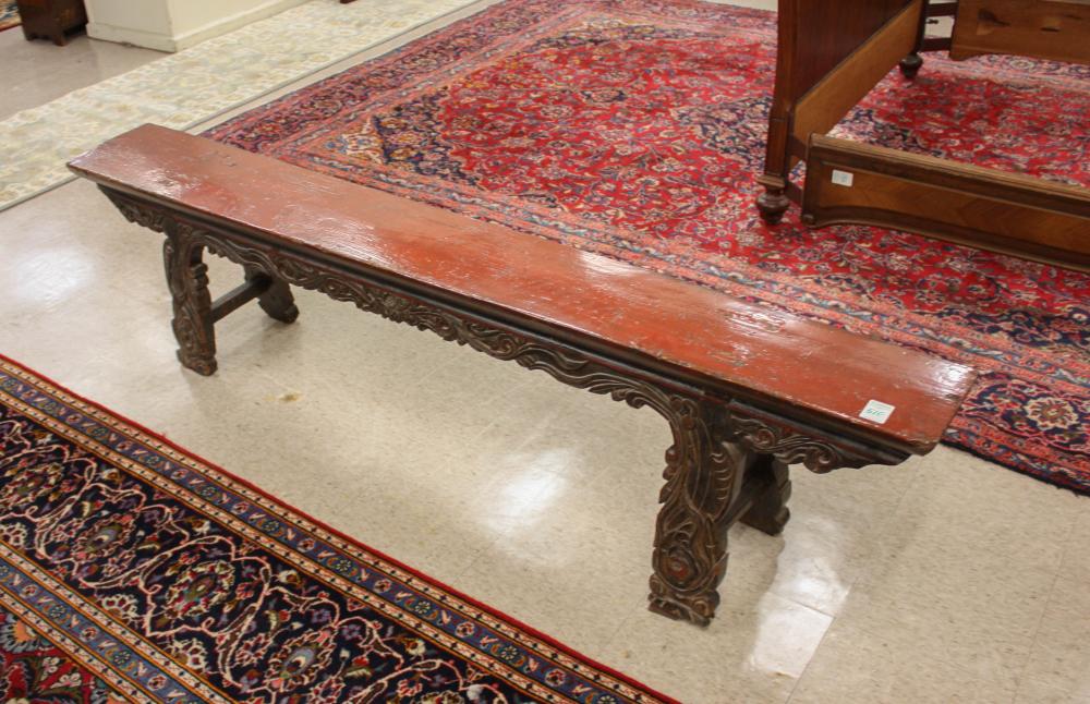 A CHINESE CARVED WOOD BENCHA
