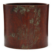A CHINESE CARVED WOOD BRUSH PO