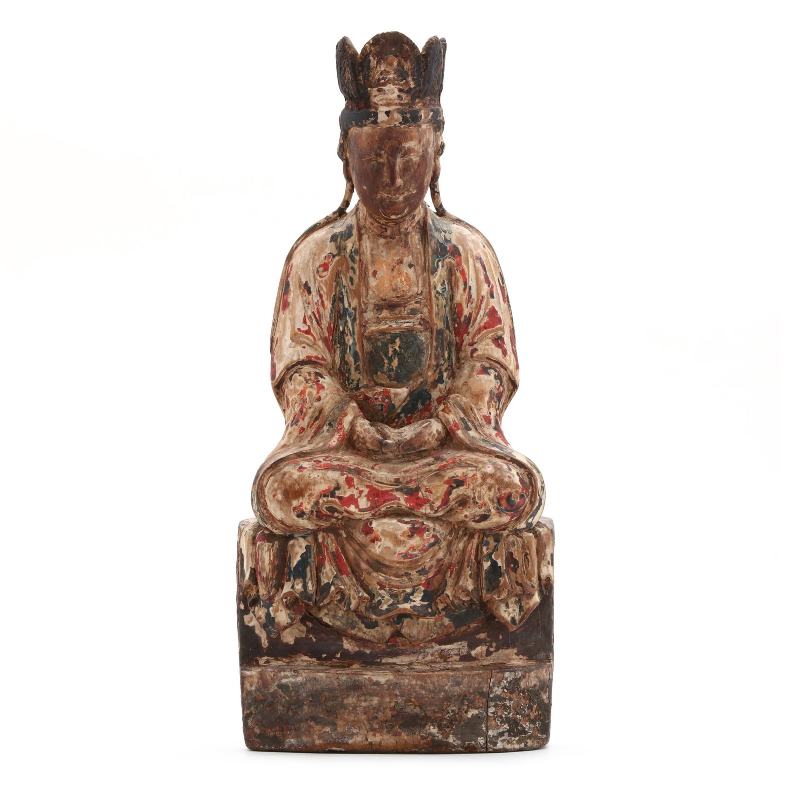 A CHINESE CARVED WOOD POLYCHROME