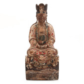 A CHINESE CARVED WOOD POLYCHRO