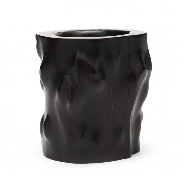 A CHINESE CARVED ZITAN BRUSH POT 