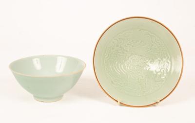 A Chinese celadon dish with incised