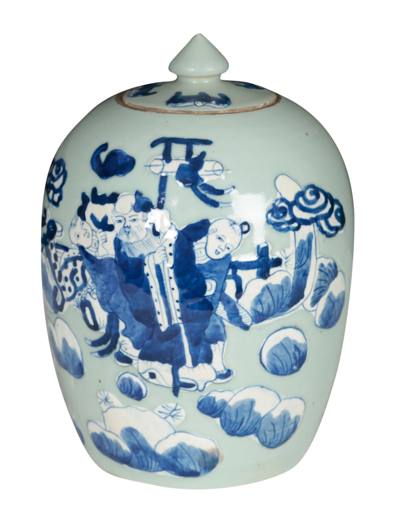 A CHINESE CELADON GLAZE VASE AND