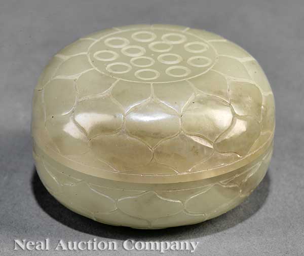 A Chinese Celadon Jade Circular Box