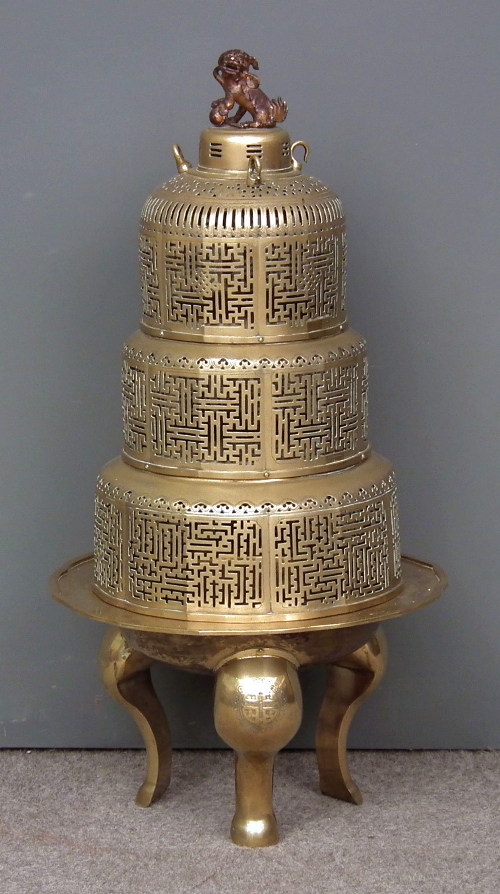 A Chinese circular brass brazier