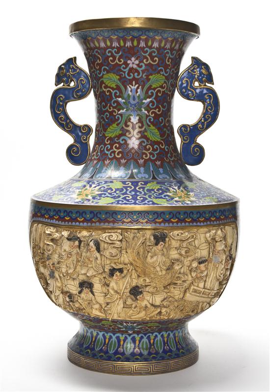 A Chinese Cloisonne and Carved Bone