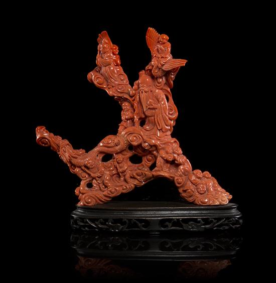 A Chinese Coral Carving of deep