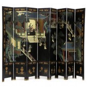 A CHINESE EIGHT PANEL CARVED A