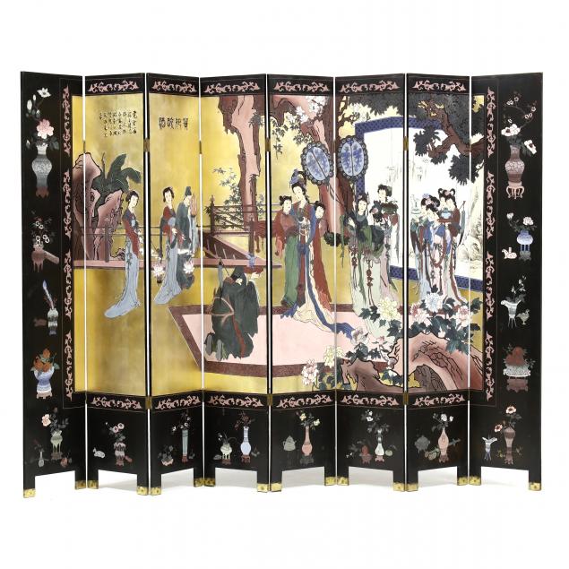 A CHINESE EIGHT-PANEL LACQUER