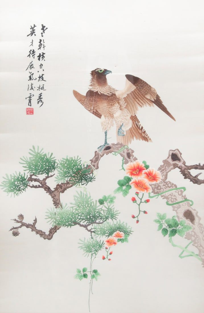 A CHINESE EMBROIDERED PANELA