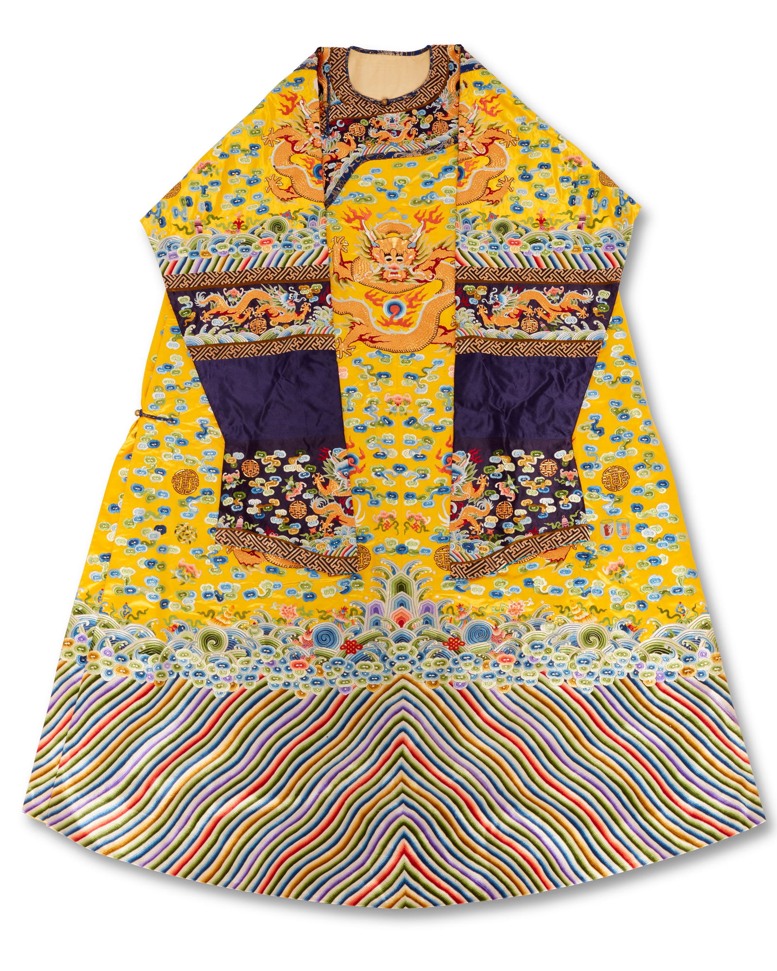 A CHINESE EMBROIDERED YELLOW-GROUND