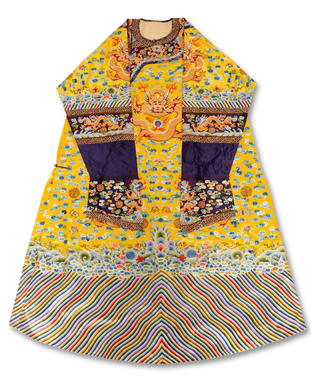 A CHINESE EMBROIDERED YELLOW-GROUND