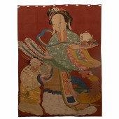 A CHINESE EMBROIDERY FIGURE ST