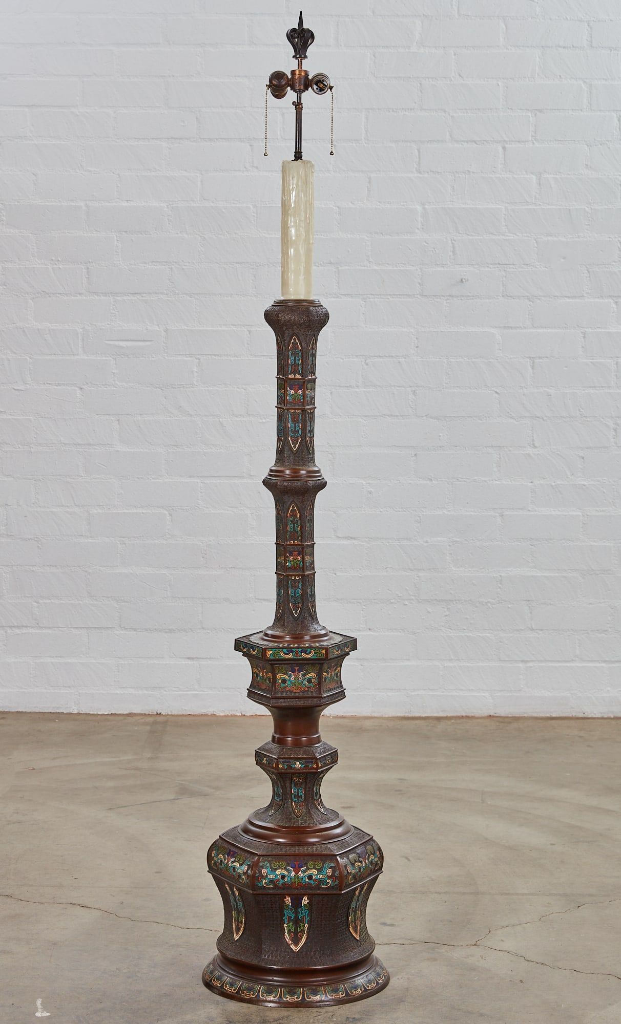A CHINESE ENAMEL AND BRONZE FLOOR