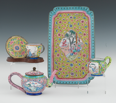 A Chinese Enamel Tea Set The set