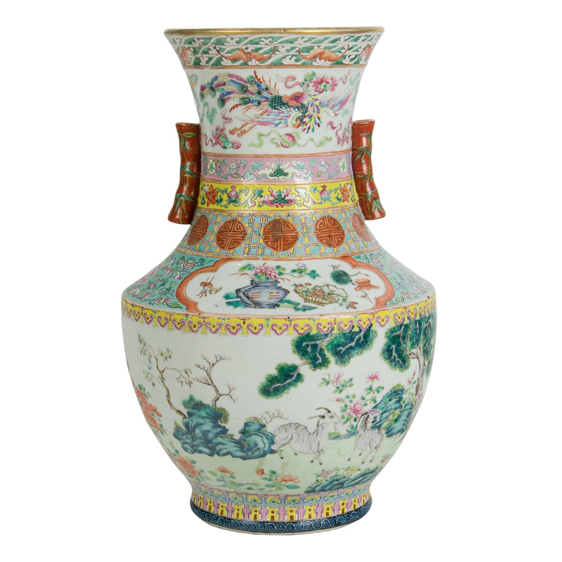 A CHINESE FAMILLE ROSE 'THREE RAMS'